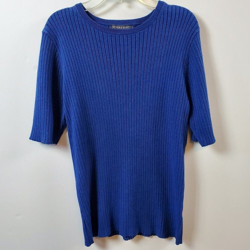 Pendleton Cobalt Blue 11" Short Sleeved Crew Neck Ribbed Sweater Sz L